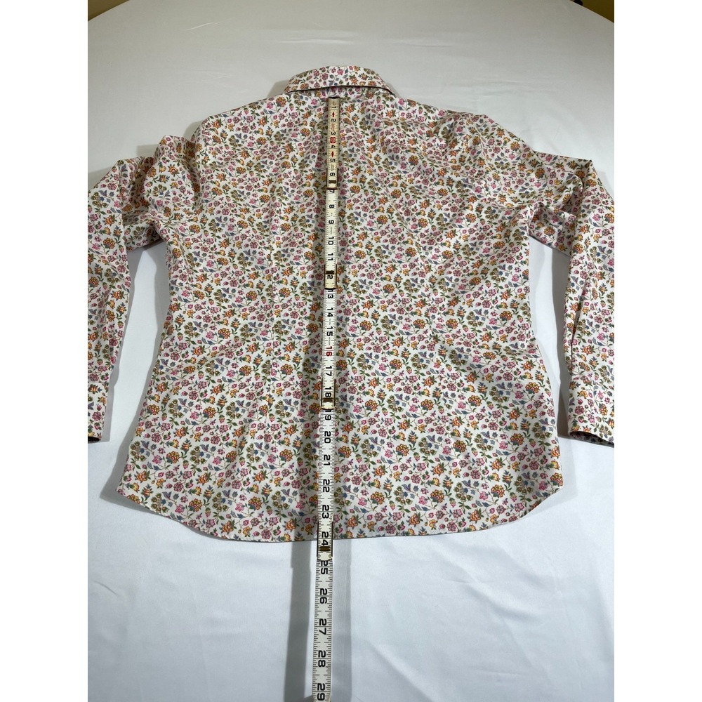 Lands' End Women's 10P Petite Non Iron Pinpoint Oxford Shirt Floral Long Sleeve - Picture 12 of 13